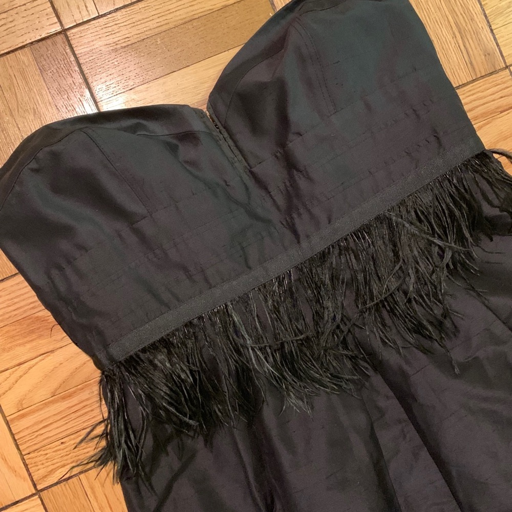 Alexia Admor black silk mini dress with feathers!